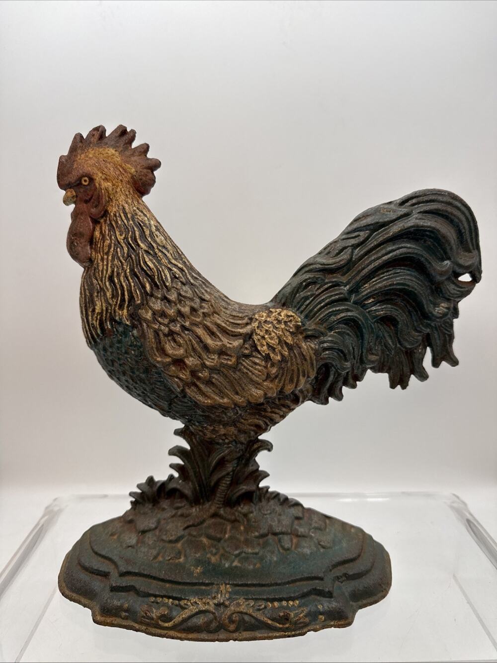 Cast Iron Rooster Door Stop Hand Painted Vintage Farm House Decor